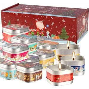 16 Scented Christmas Candles Gift Sets Natural Soy Wax 3.5 Oz Travel Tin s35